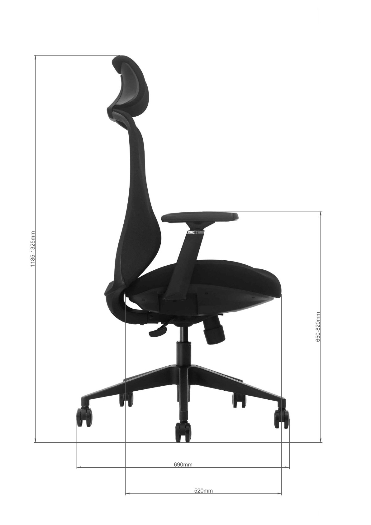 Wymiary fotela VOYAGER - widok z boku